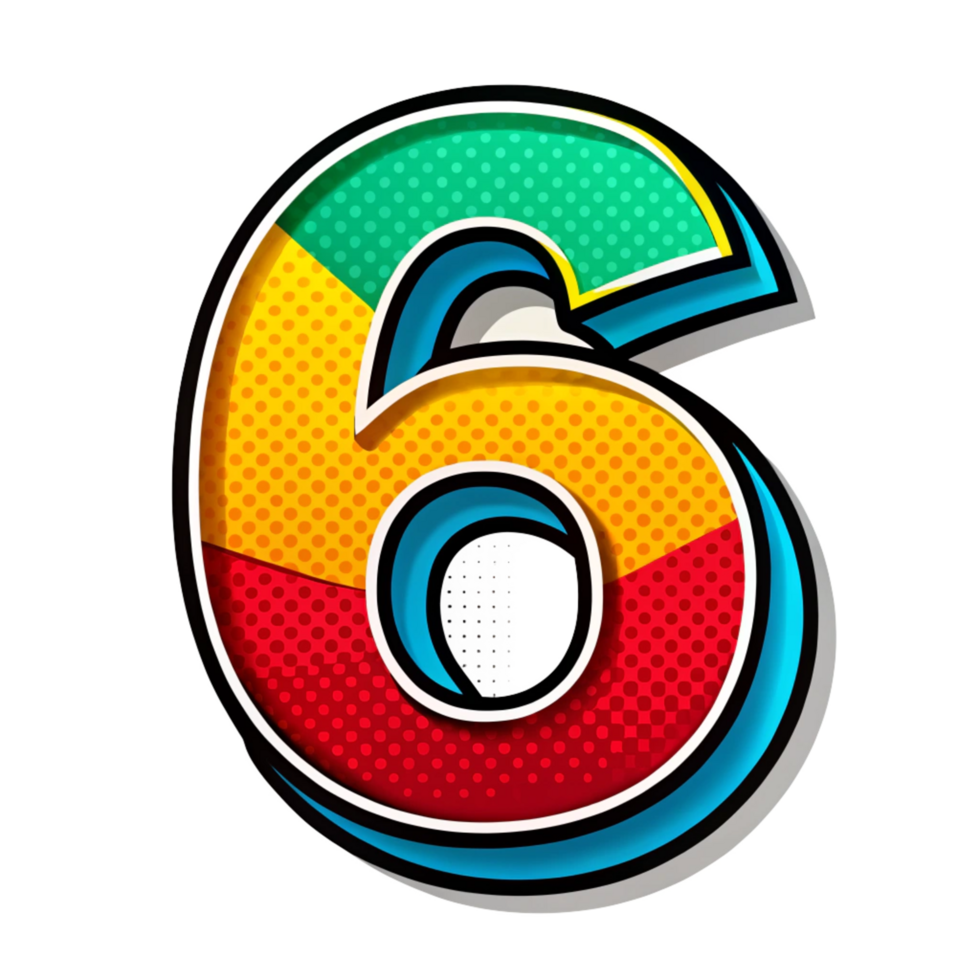 beautiful colourful comic style number six is isolated on transparent background png