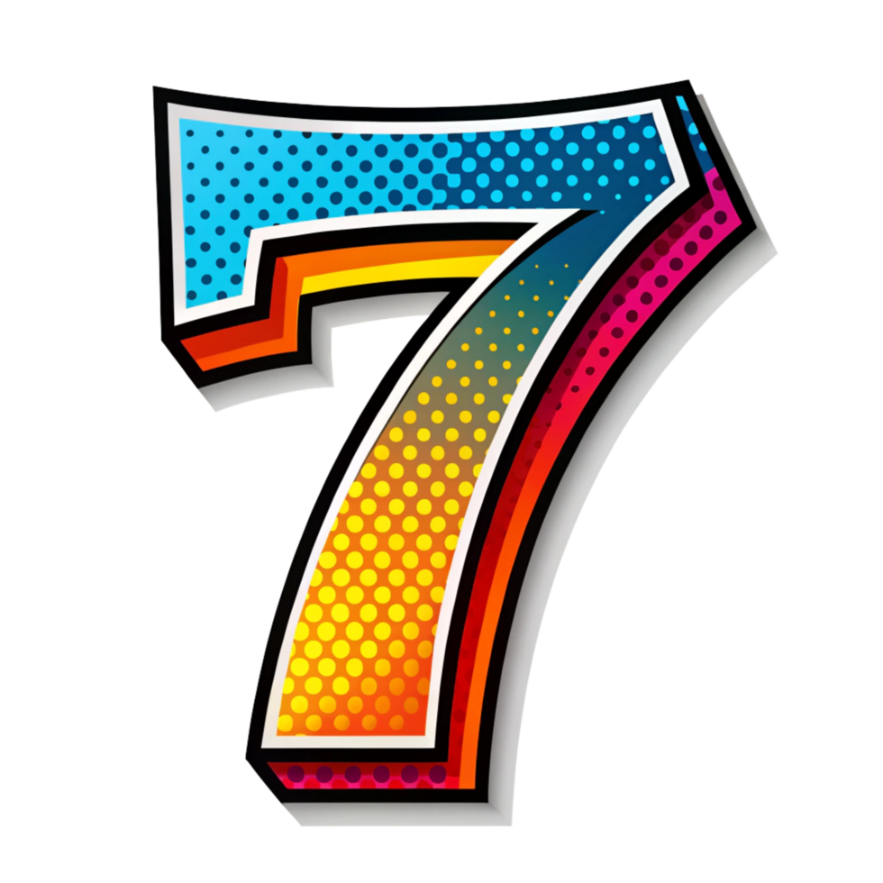 colourful comic style number seven is isolated on transparent background png