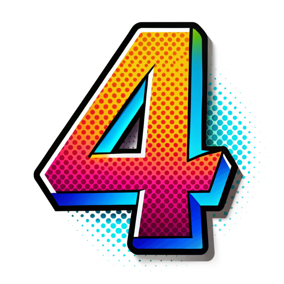 comic style number four isolated on transparent background png