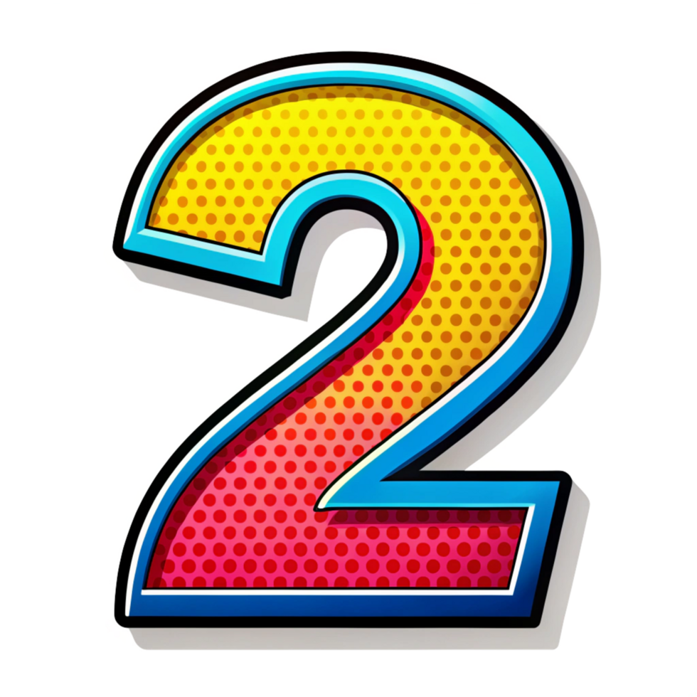 comic style number two isolated on transparent background png