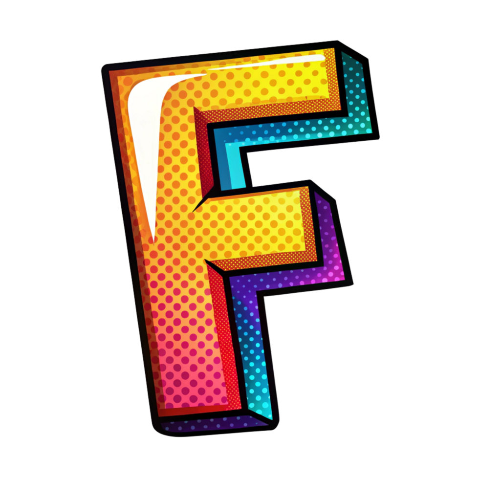 Colourful comic style alphabet F is isolated on transparent background png