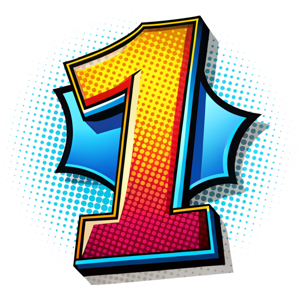 colourful comic style beautiful number one is isolated on transparent background png