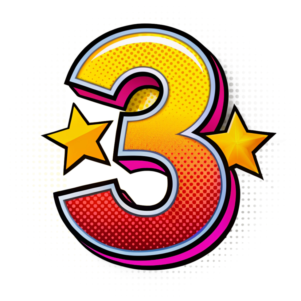 3d comic style number three isolated on transparent background png
