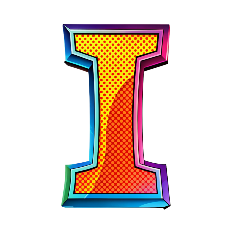 Colourful comic style alphabet I is isolated on transparent background png
