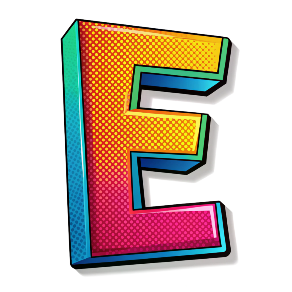 Colourful comic style alphabet E is isolated on transparent background png