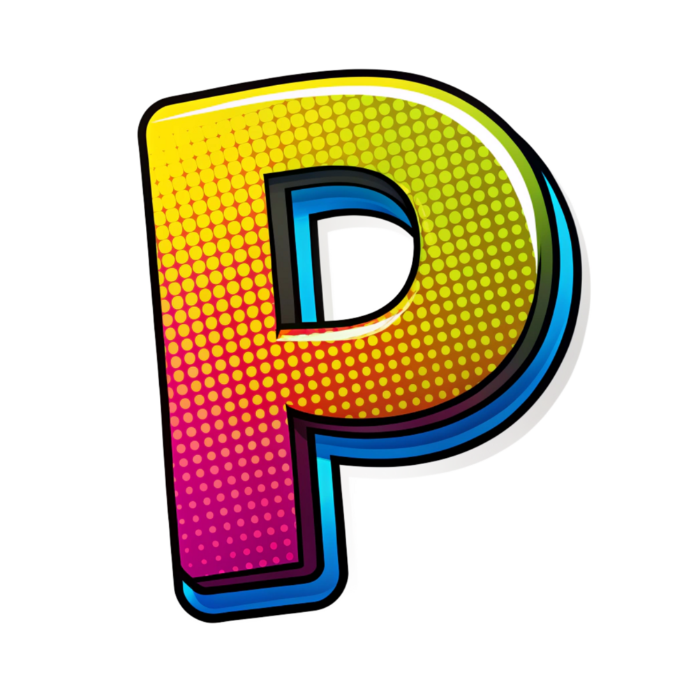Colourful comic style alphabet P is isolated on transparent background png