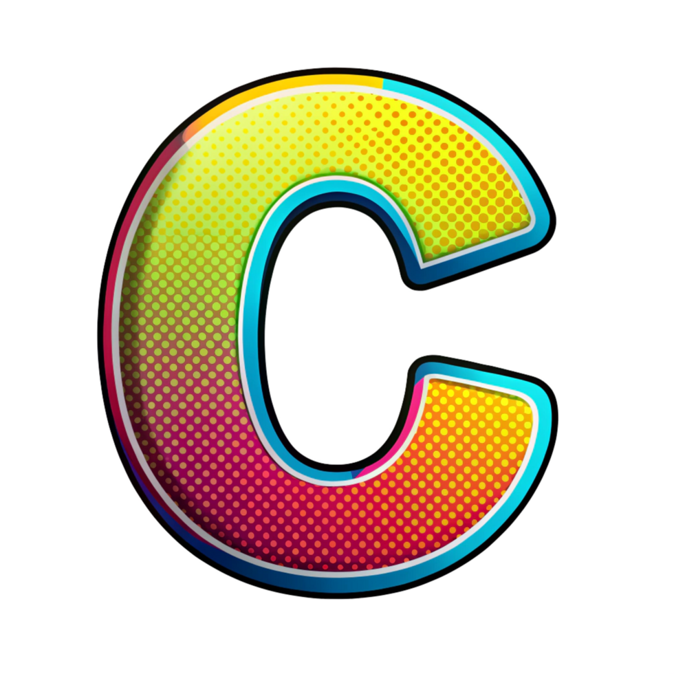 Colourful comic style alphabet C is isolated on transparent background png
