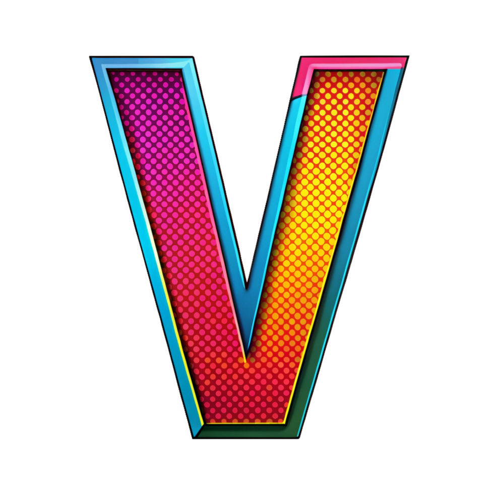 Colourful comic style alphabet V is isolated on transparent background png