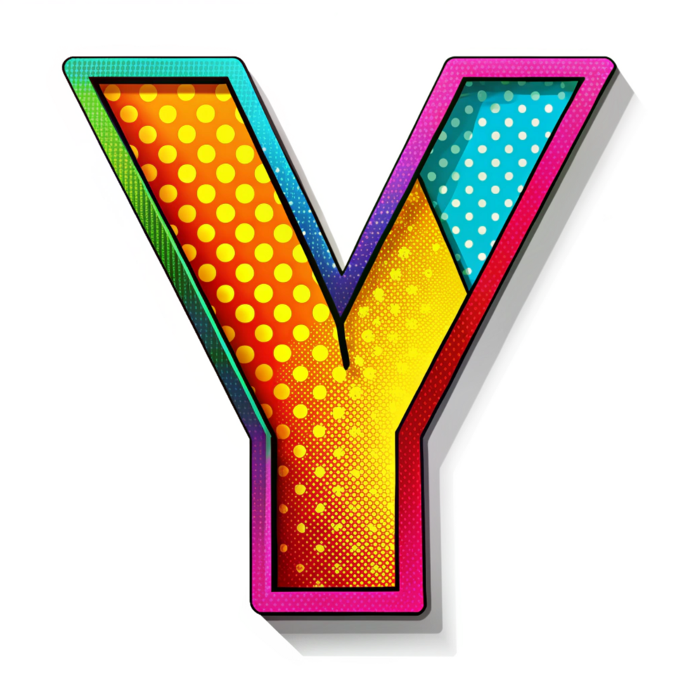 Colourful comic style alphabet Y is isolated on transparent background png