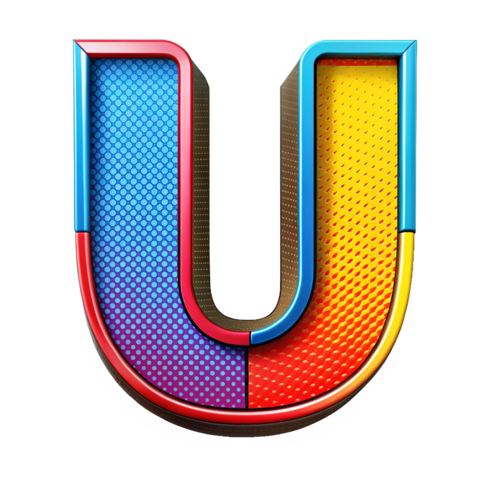 Colourful comic style alphabet U is isolated on transparent background png