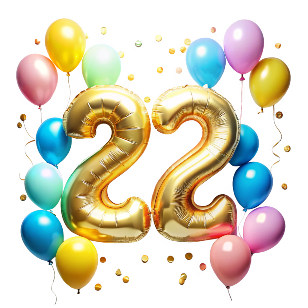 Number twenty two with Birthday Balloons is isolated on transparent background png