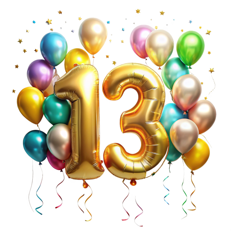 Number thirdteen with Birthday Balloons is isolated on transparent background png