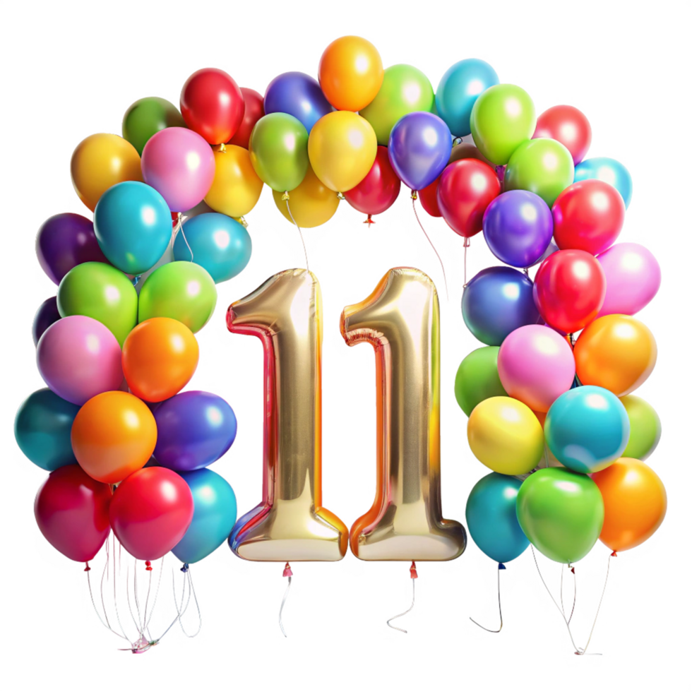 Number eleven with Birthday Balloons is isolated on transparent background png