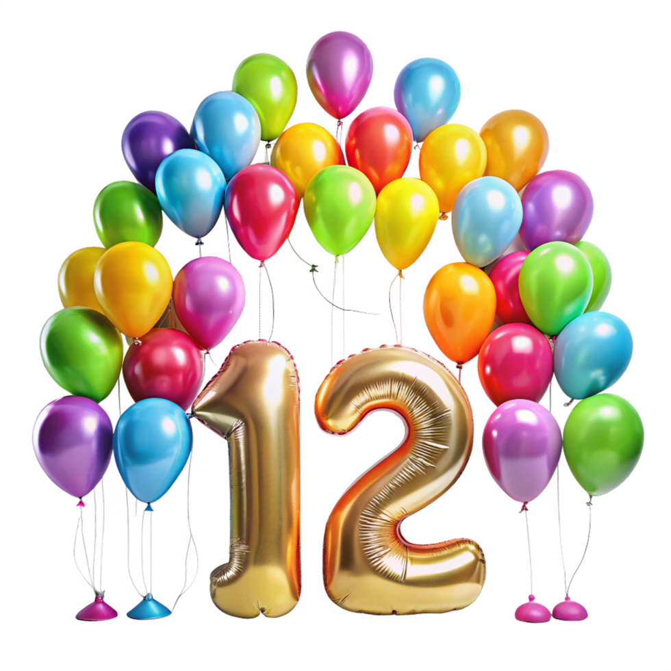 Number twelve with Birthday Balloons is isolated on transparent background png