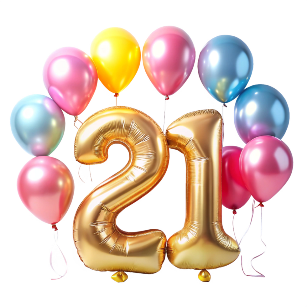 Number twenty one with Birthday Balloons is isolated on transparent background png