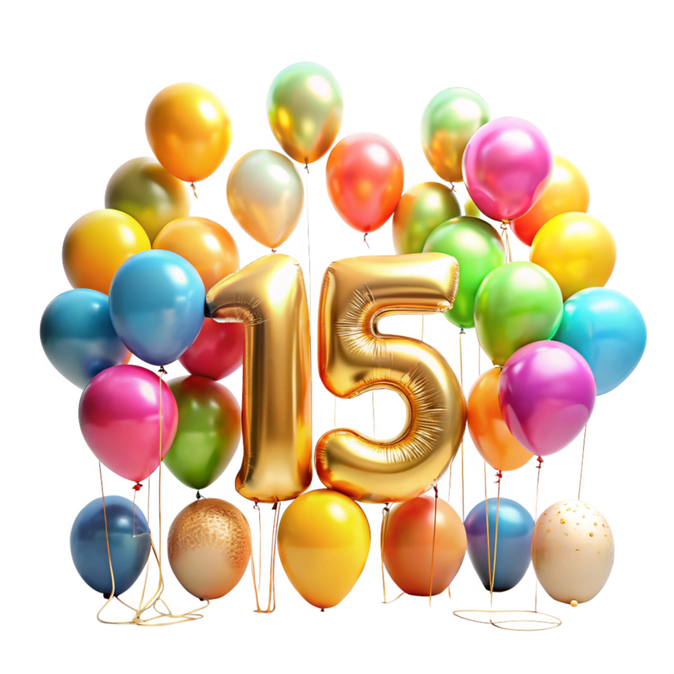 Number fifteen twenty six with Birthday Balloons is isolated on transparent background png