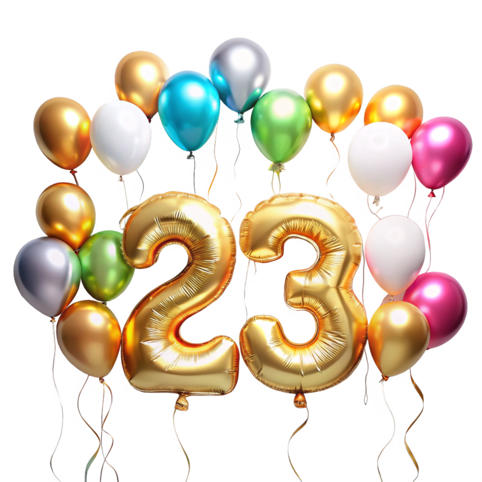 Number twenty three with Birthday Balloons is isolated on transparent background png