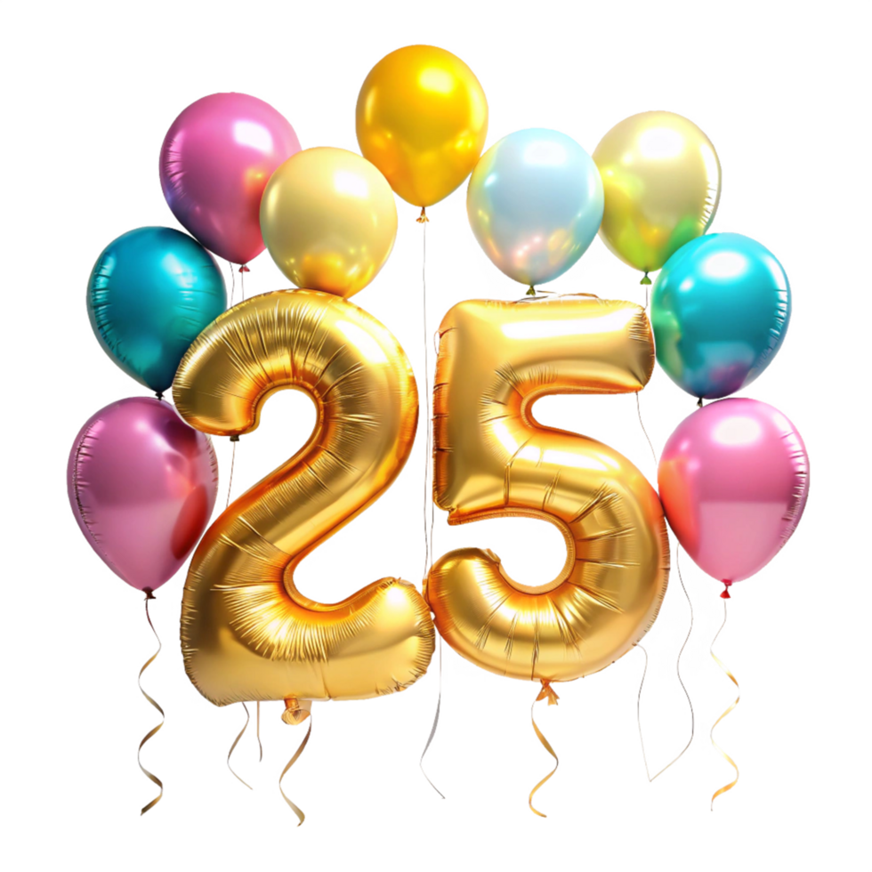 Number twenty five with Birthday Balloons is isolated on transparent background png