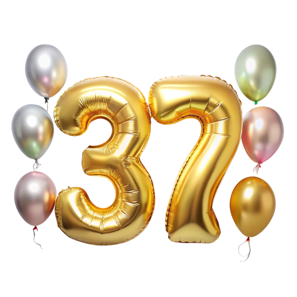Number thirty seven with Birthday Balloons is isolated on transparent background png