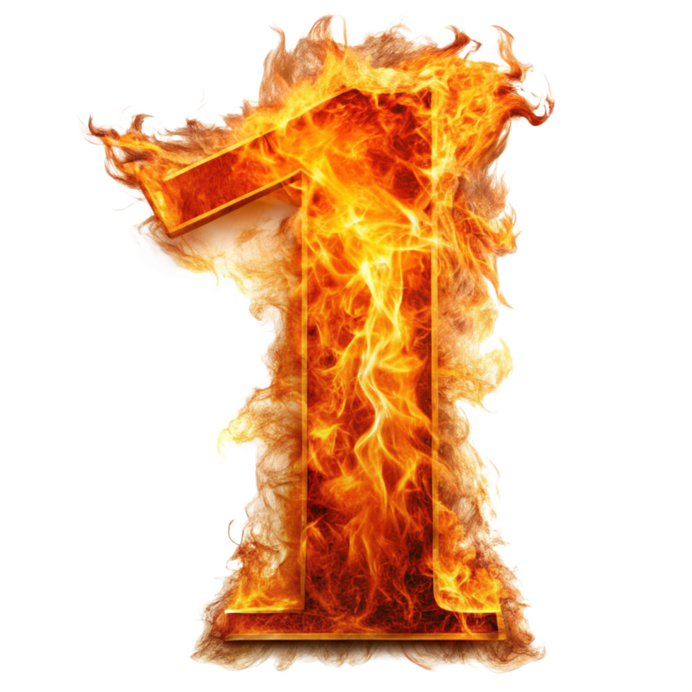 number one in the fire is isolated on transparent background png