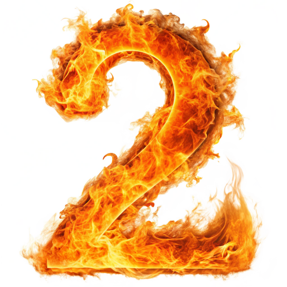 number two in the fire is isolated on transparent background png