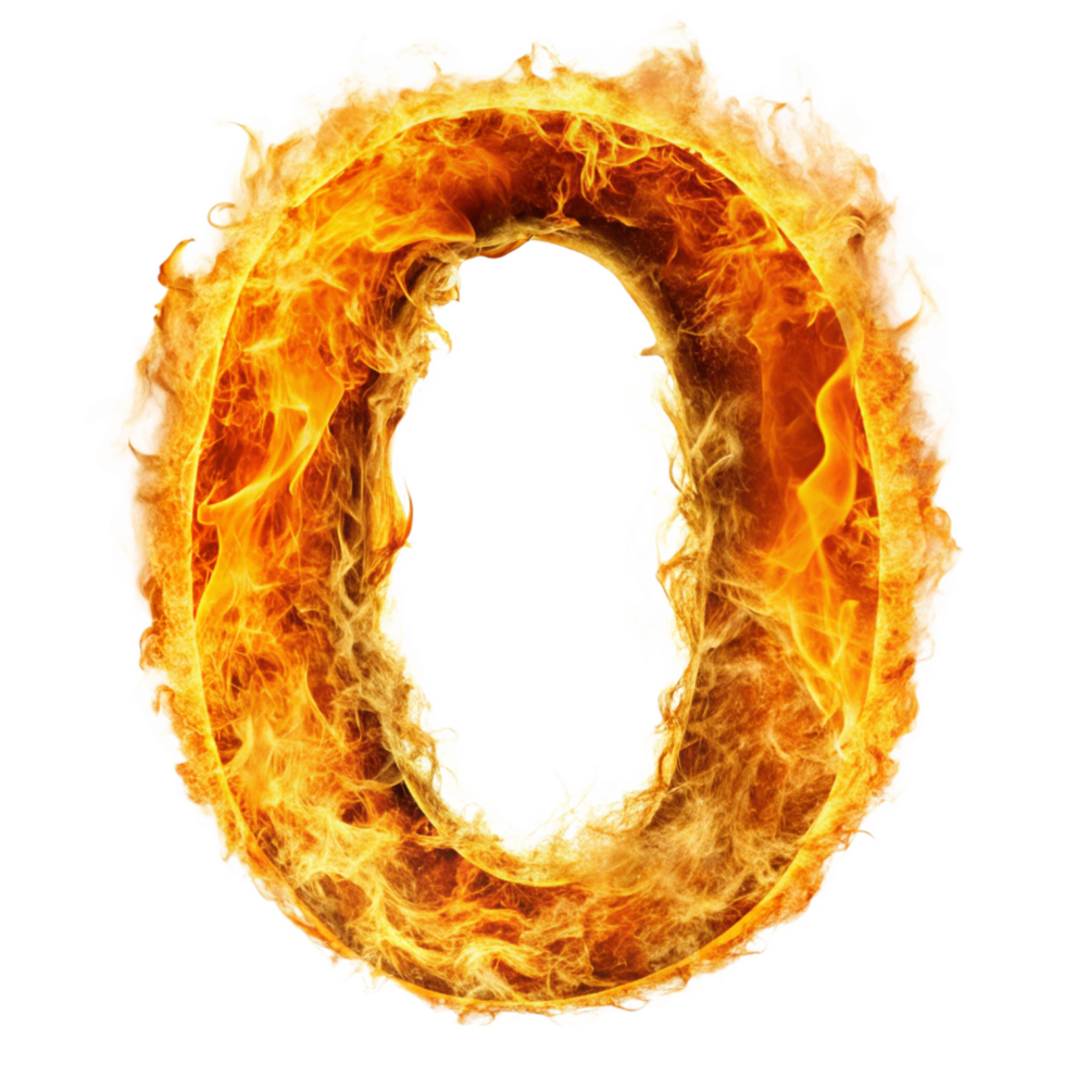 number zero in the fire is isolated on transparent background png