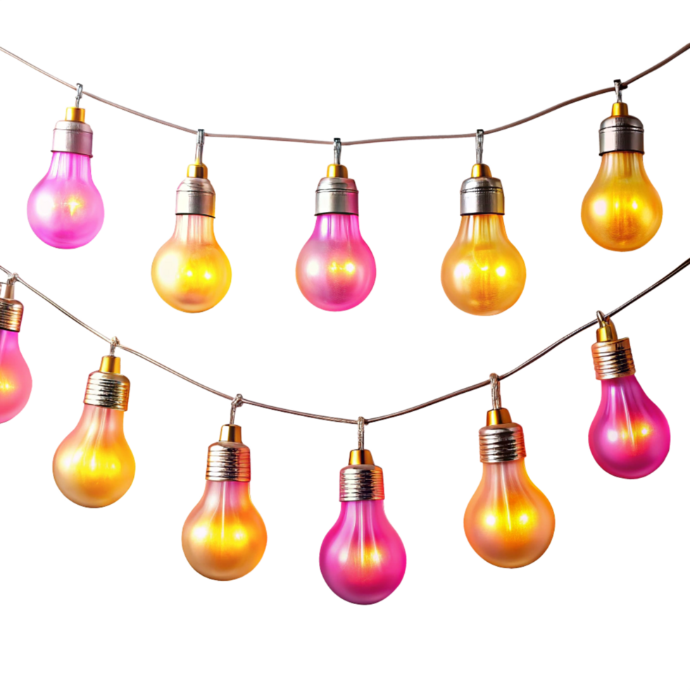 a set of glowing yellow and pink bulb is isolated on transparent background png