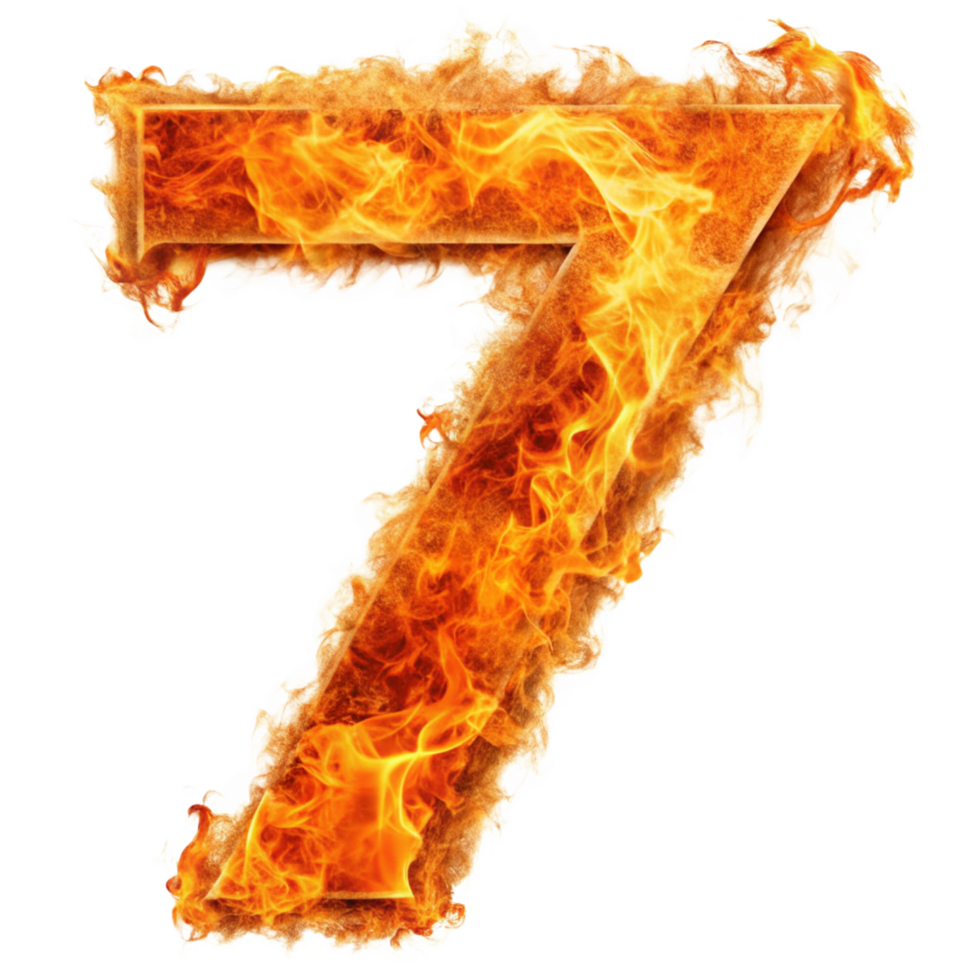 number seven in the fire is isolated on transparent background png