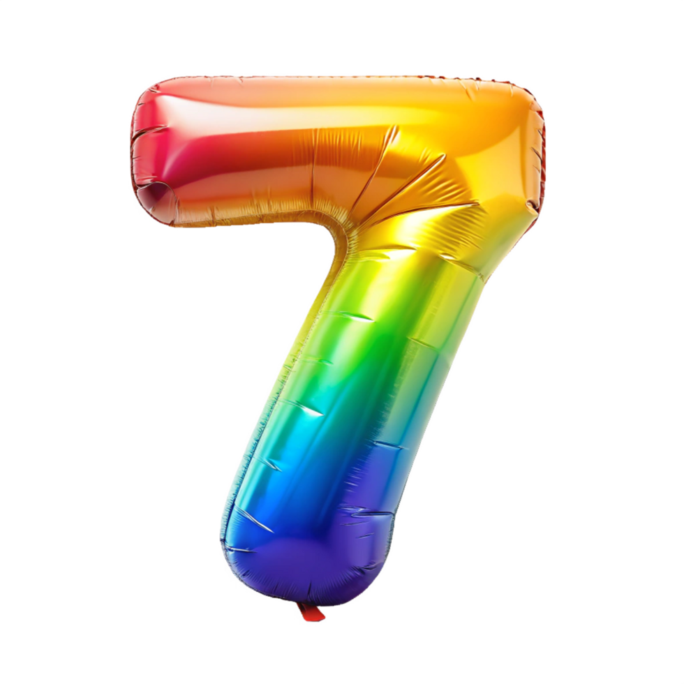 Rainbow Style Number seven in the Shape of Balloons isolated on transparent background png