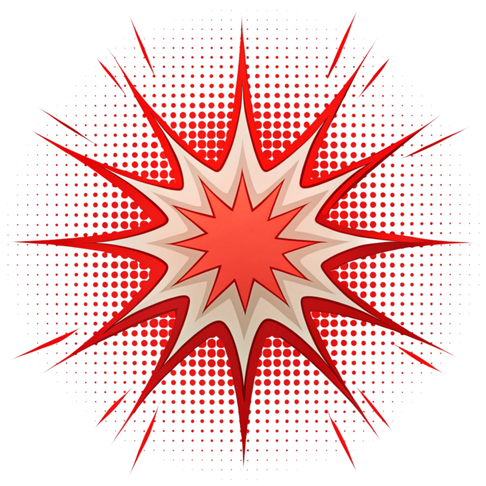 comic explosion effect with red dots is isolated on transparent background png