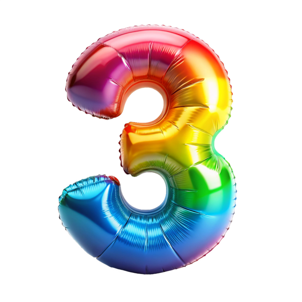 Rainbow Style Number three in the Shape of Balloons isolated on transparent background png