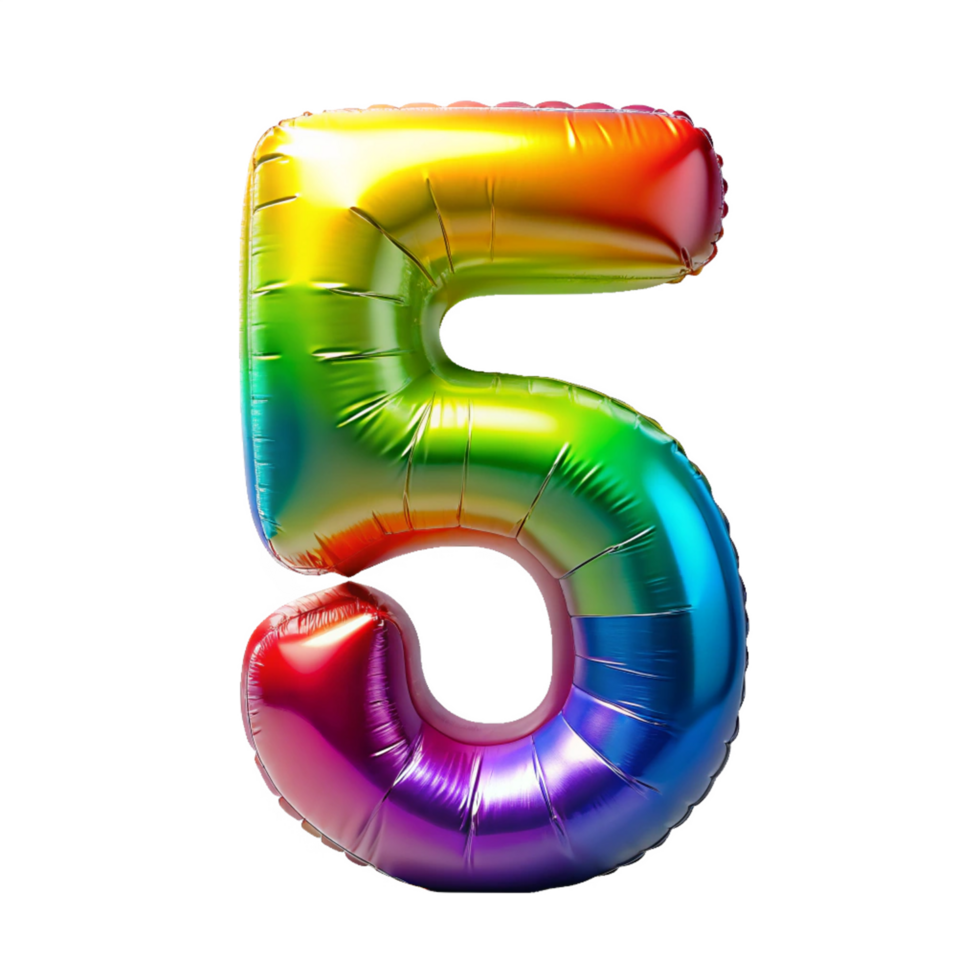 Rainbow Style Number five in the Shape of Balloons isolated on transparent background png