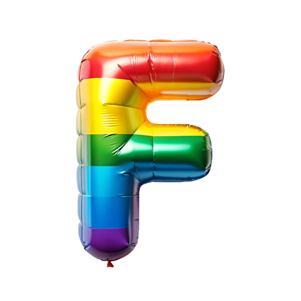Rainbow colour alphabet F in the shape of balloon is isolated on transparent background png