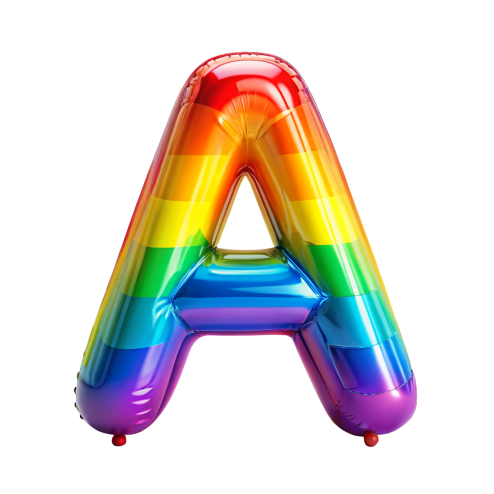 Rainbow colour alphabet A in the shape of balloon is isolated on transparent background png