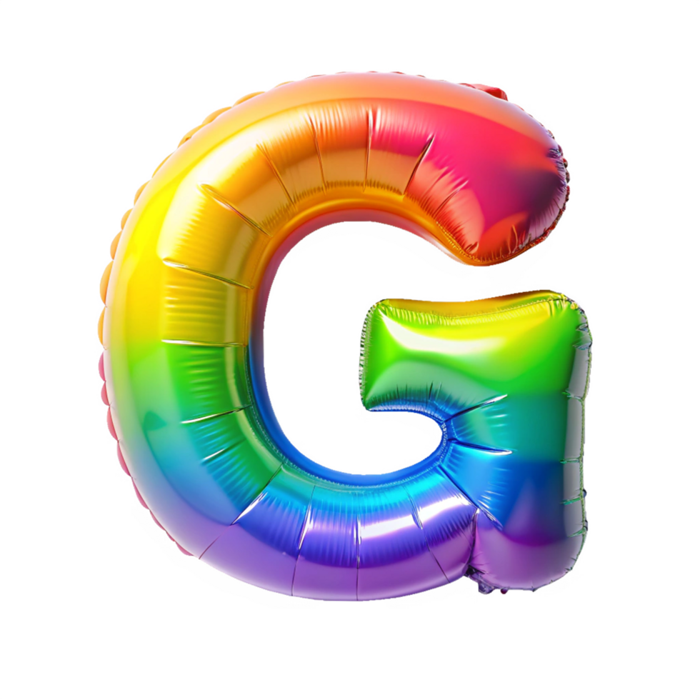 Rainbow colour alphabet G in the shape of balloon is isolated on transparent background png