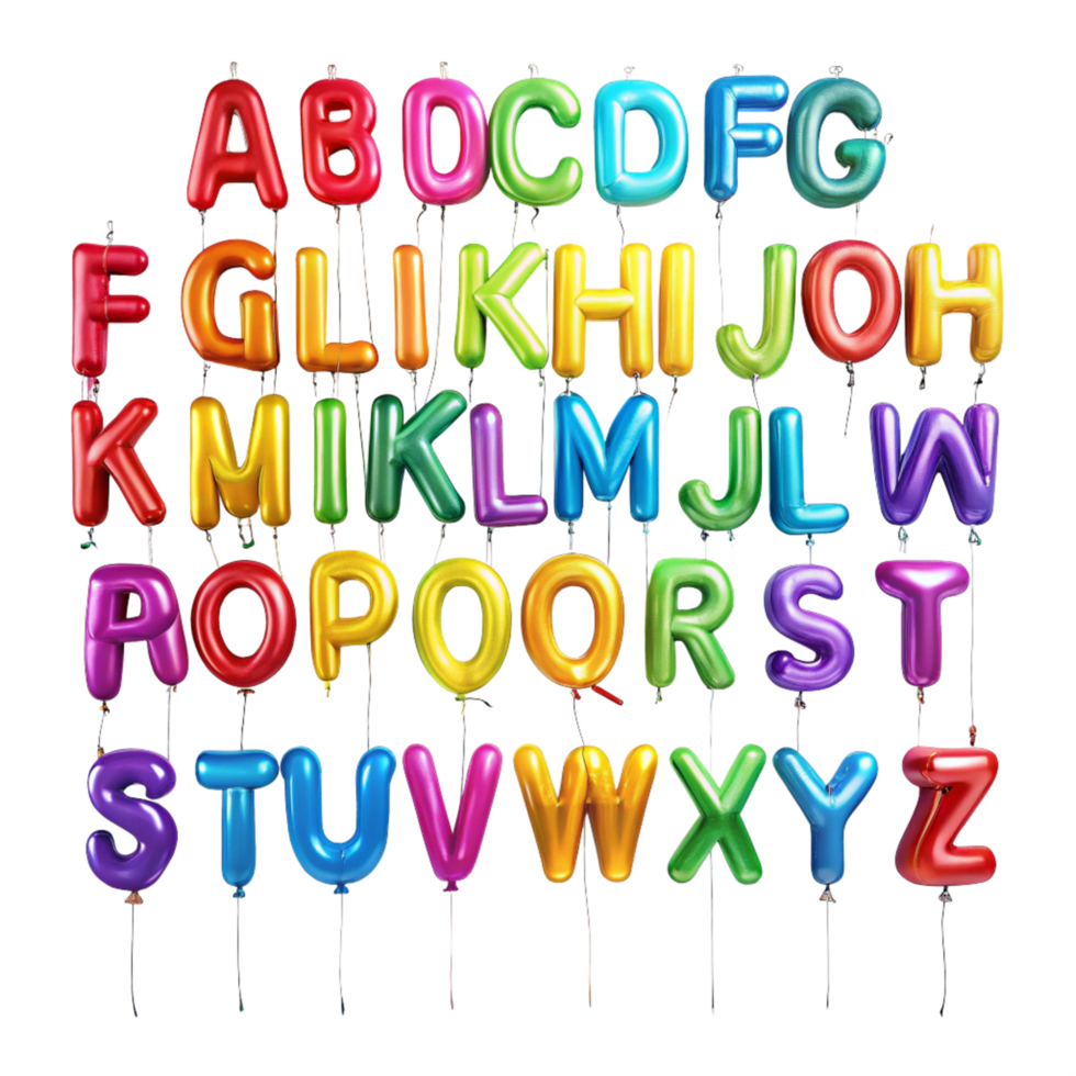 Rainbow colour alphabets in the shape of balloon is isolated on transparent background png