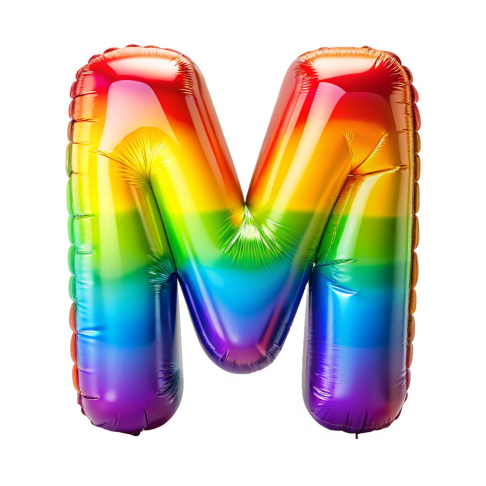 Rainbow colour alphabet M in the shape of balloon is isolated on transparent background png