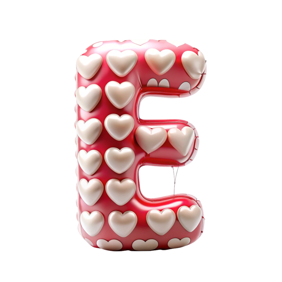 alphabet E red in the shape of Balloon and hearts in the balloon is isolated on transparent background png