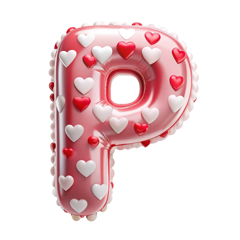 alphabet P in the shape of Balloon and hearts in the balloon is isolated on transparent background png