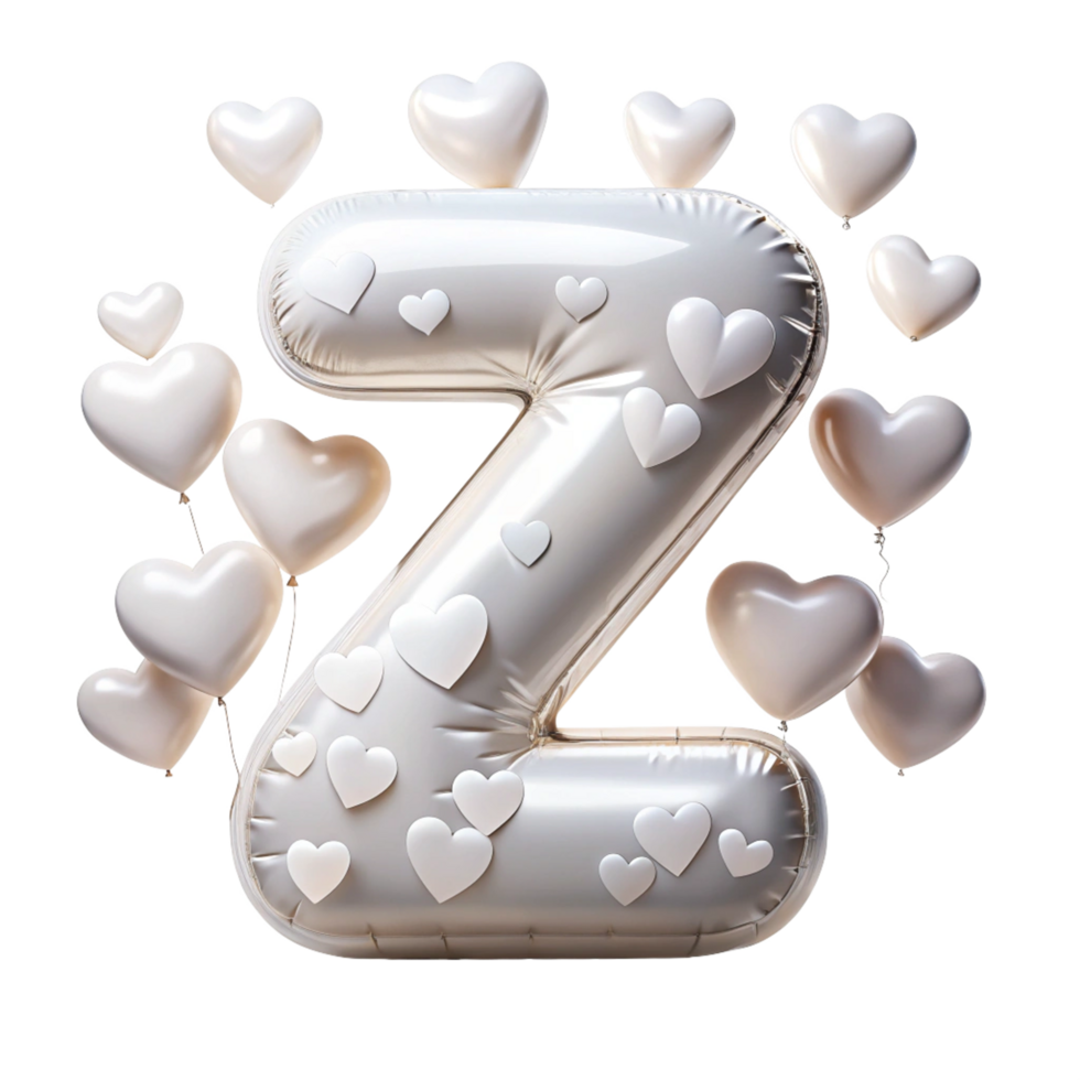 white alphabet Z in the shape of Balloon and hearts in the balloon is isolated on transparent background png