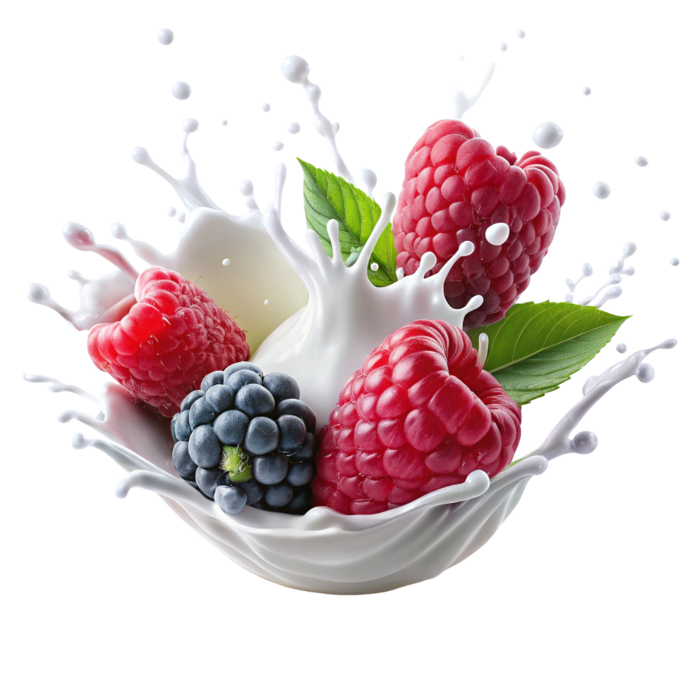 fresh berry with milk splash is isolated on transparent background png