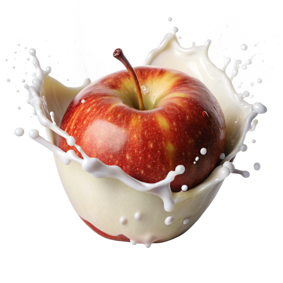 apple with milk splash is isolated on transparent background png