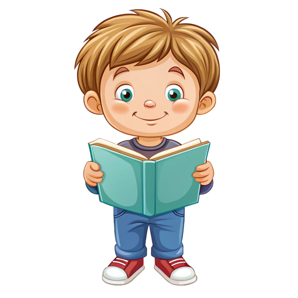 A little boy reading book is isolated on transparent background png