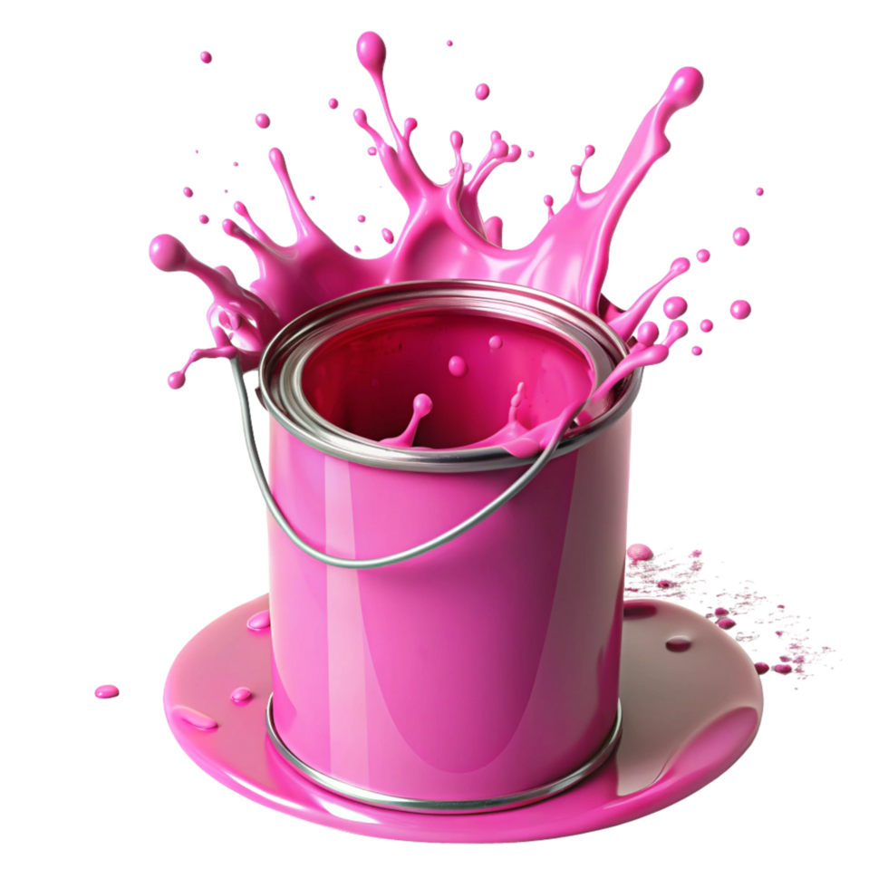 pink paint box with pink paint splash is isolated on transparent background png