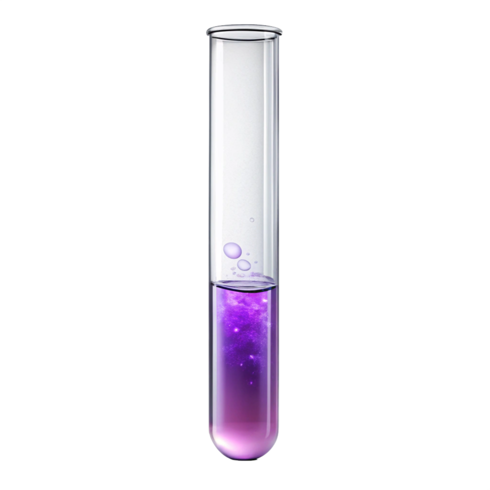 A Sealed Glass Test Tube Filled With Light purple Liquid And Air is isolated on transparent background png