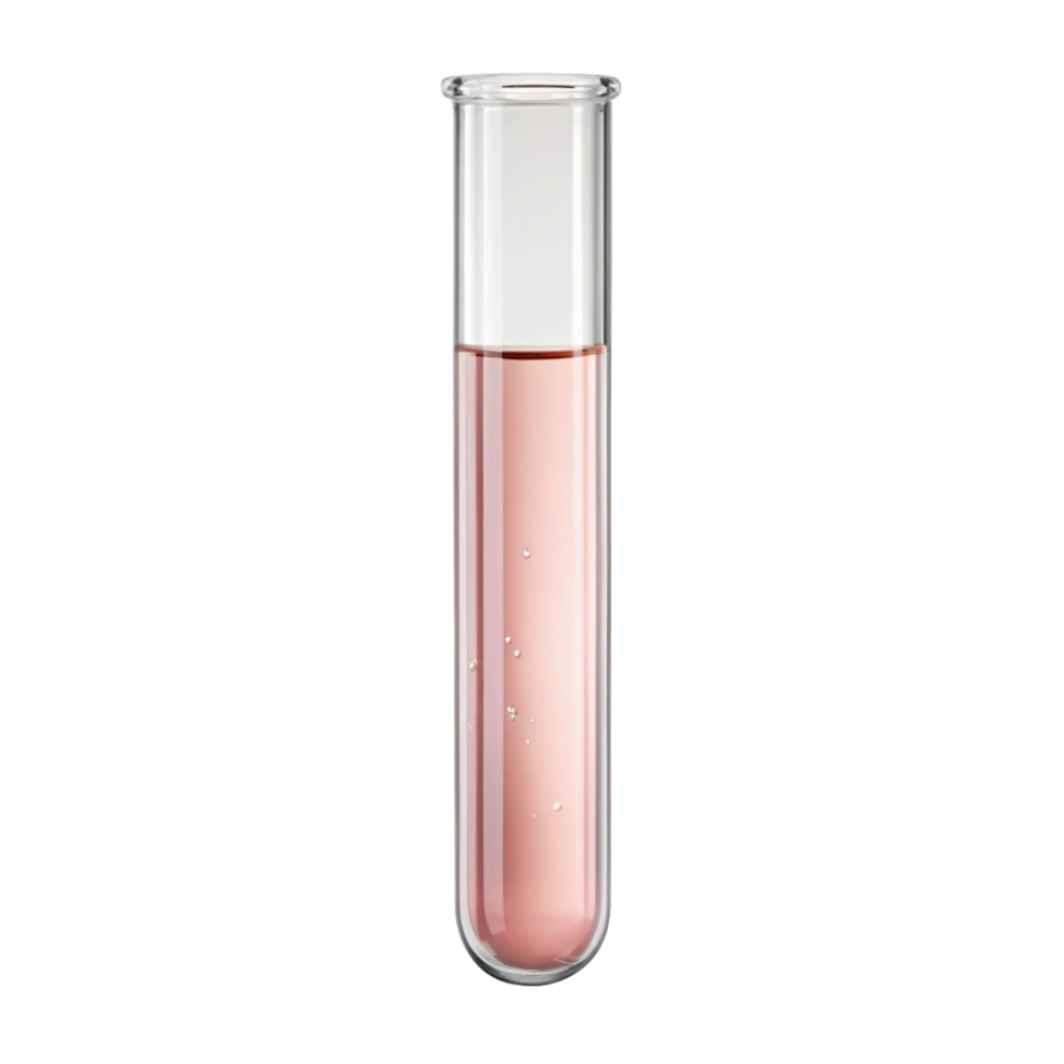 A Sealed Glass Test Tube Filled With Light pink Liquid And Air is isolated on transparent background png