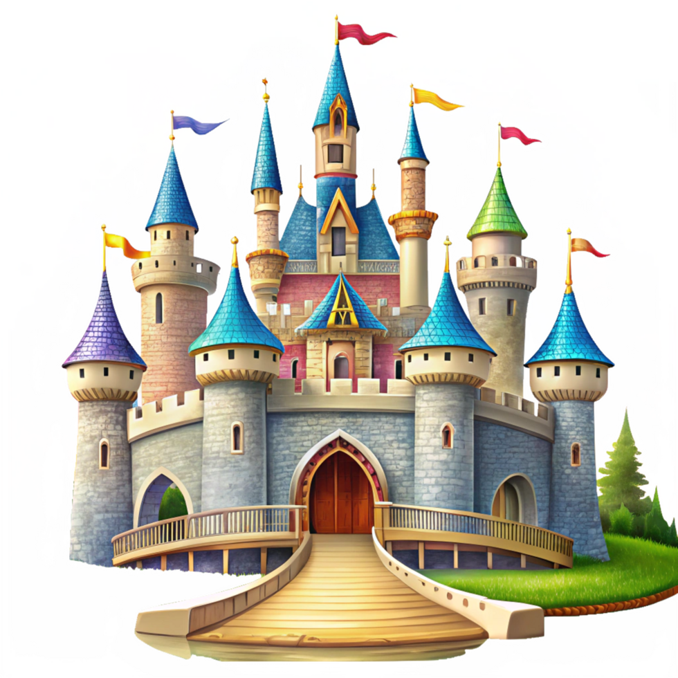 fairy tale castle with house is isolated on transparent background png