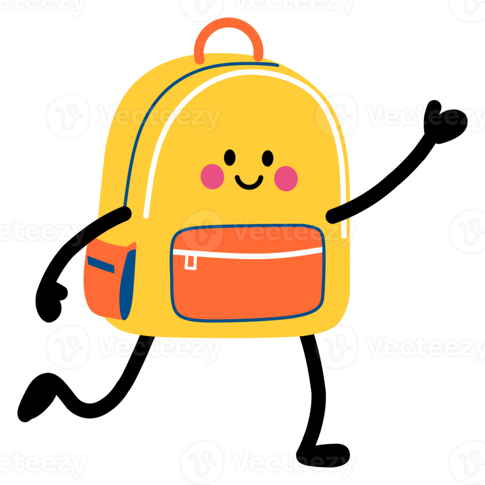 Cute smiling backpack cartoon character, perfect for school and education projects png
