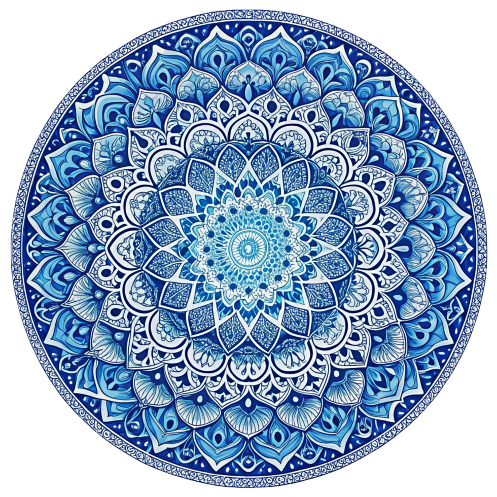 Circular pattern in the form of a blue mandala is isolated on transparent background png
