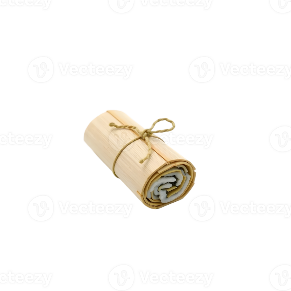 Roll of rolled brown paper tied with rope isolated on transparent background png